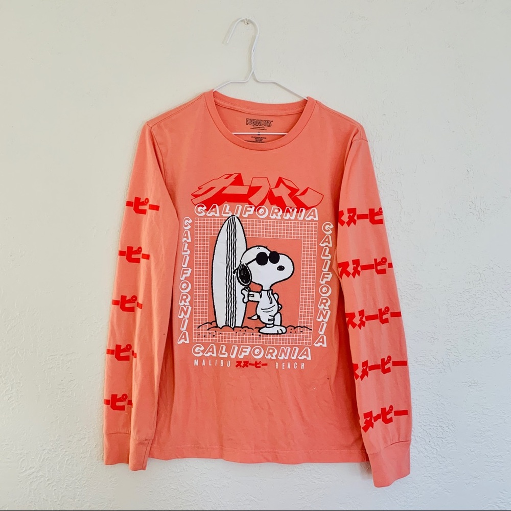 Peanuts Surfer Snoopy Coral Long Sleeve Graphic T